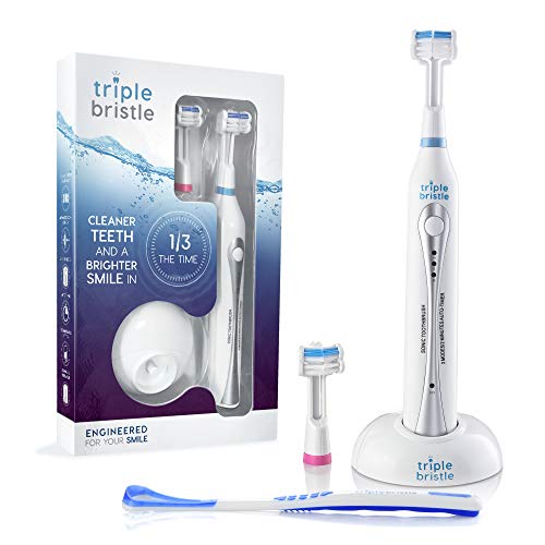 Product Cover Triple Bristle Best Sonic Electric Toothbrush - Whiter Teeth & Brighter Smile - Rechargeable 31,000 VPM Tooth Brush is Unique & Patented 3 Brush Head Design - Perfect Angle Bristles Clean Each Tooth