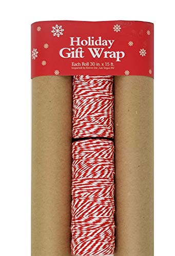 Product Cover Plain Kraft Postal Wrap Brown Kraft Paper, 3 Rolls, with Baker's Twine