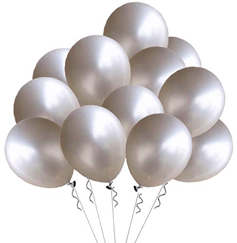 Product Cover Elecrainbow 100 Pack 12 Inch 3.2 g/pc Thicken Round Metallic Pearlescent Latex Silver Balloons for Party Supplies and Decorations, Shining Silver