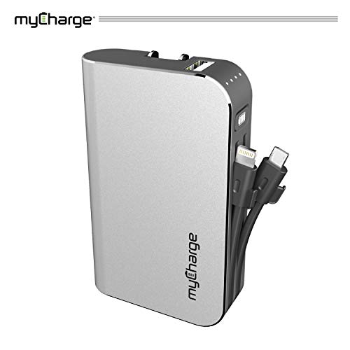 Product Cover myCharge Portable Charger Power Bank - HubPlus 6700 mAh External Battery Pack | Wall Charger Foldable Plug | Built in Cables (Apple iPhone Charger Lightning Cable and Android Samsung Micro USB Cable