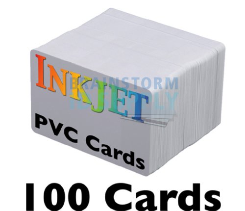 Product Cover Inkjet PVC Cards (100 Pack) - Inkjet Printable PVC ID Cards with Brainstorm ID's Enhanced Ink Receptive Coating - Waterproof and Double Sided Printing - Works with Epson and Canon Inkjet Printers