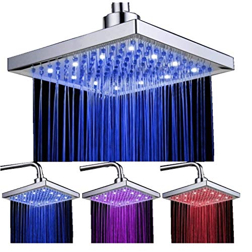 Product Cover DELIPOP HN-11 LED Shower Head Temperature 3 Color Changing 8 inch Square ABS Chrome Finish 12 Leds For the Bathroom