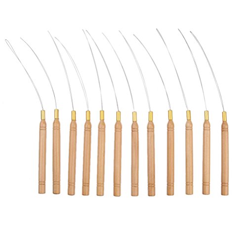 Product Cover Tinksky Wooden Hair Extension Loop Needle Threader DIY Hook Tool, Pack of 12