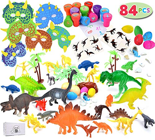 Product Cover 84 Pieces Dinosaur party favor pack perfect for party favors, carnival prizes, office prize boxes, classroom rewards and much more.