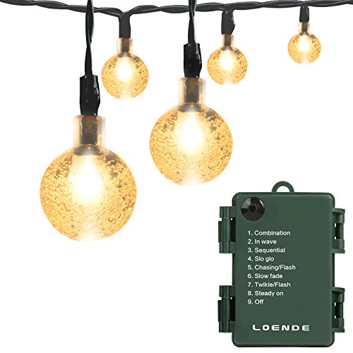 Product Cover LOENDE Battery Operated String Lights, Waterproof 21FT 30 LED 8 Modes Fairy Garden Globe String Lights with Crystal Ball for Christmas Tree, Holiday, Outdoor, Indoor, Party Decor (Warm White)