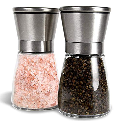 Product Cover Salt and Pepper Shakers, Salt Mills, Salt and Pepper Grinder Set - - Spice Grinder with AdjustableCoarseness - Easy to Fill Salt and Pepper Mill set (Set Of 2)