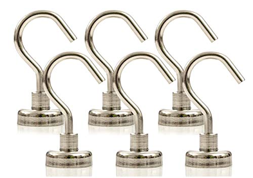 Product Cover Strongman Magnets | 6 Pack of Powerful 50LB Neodymium Heavy Duty Magnetic Hooks | +3M Non Scratch Stickers | Multi USE Indoor Outdoor Hook Magnets! DECLUTTER and ADD Storage Now! (6 Pack)