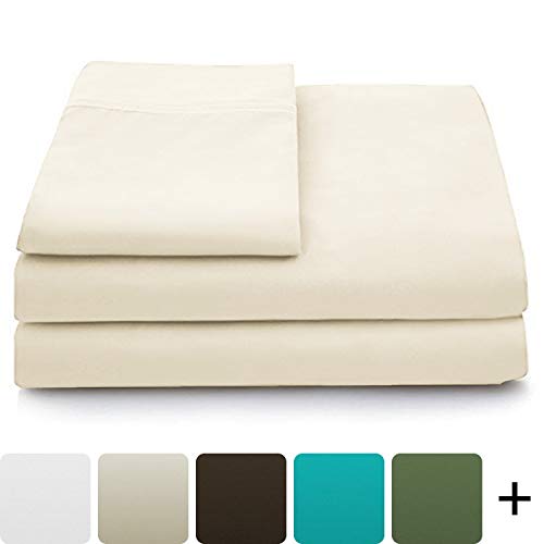 Product Cover Cosy House Collection Luxury Bamboo Bed Sheet Set - Hypoallergenic Bedding Blend from Natural Bamboo Fiber - Resists Wrinkles - 4 Piece - 1 Fitted Sheet, 1 Flat, 2 Pillowcases - Queen, Cream
