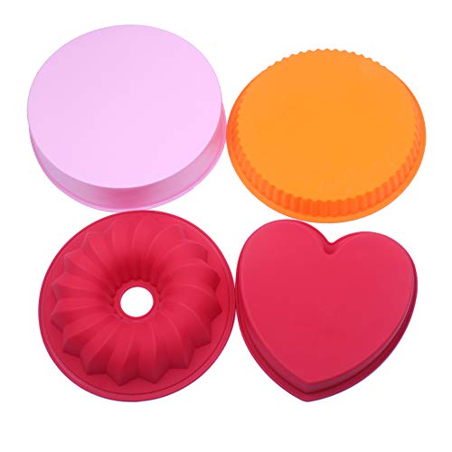 Product Cover Baker Depot Big Silicone Mold for Cake Round Pizza Pan Heart Baking Tools Chiffon Cake Molds Bakeware Mold Bread Diy Mould For Kitchen, Set of 4