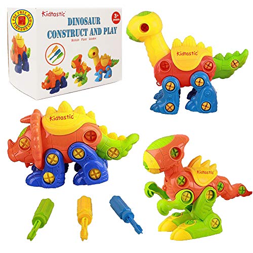 Product Cover Kidtastic Dinosaur Toys - STEM Learning Original (106 pieces), 3 pack Take Apart Fun, Construction Engineering Building Play Set For Boys Girls Toddlers, Best Toy Gift Kids Ages 3yr - 6yr, 3 Year olds