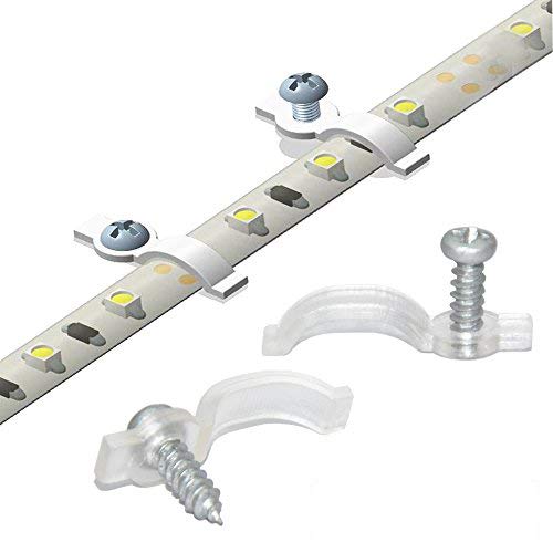 Product Cover Griver 100 Pack Strip Light Mounting Brackets,Fixing Clips,One-Side Fixing,100 Screws Included (Ideal for 10mm Wide Waterproof Strip Lights)