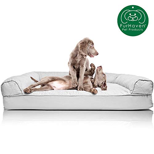 Product Cover FurHaven Jumbo Quilted Orthopedic Sofa Pet Bed for Dogs and Cats, Silver Gray