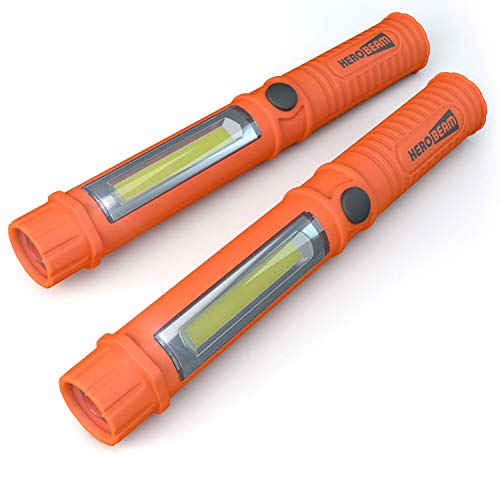 Product Cover 2 x HeroBeam Car Emergency Flashlight - Super Bright LED Flashlight/Worklight with Attachment Magnet and Clothing Clip - A Glovebox Essential for Auto Emergencies at Night - (TWIN PACK)