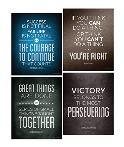 Product Cover Historical Quote Motivational Posters; Success Wall Art Inspired by Famous Leaders and Thinkers, 8x10 Inch, Set of 4