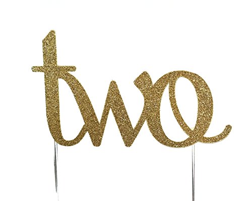 Product Cover Handmade 2nd Birthday Cake Topper Decoration - Two - Double Sided Gold Glitter Stock