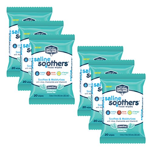 Product Cover Wet Wipes for Face, Nose, Hands and Eyes, Allergy Relief, Pack of 6 Menthol Scent by Saline Soothers, Moisturizing Tissue, Boogie Wipe,  120 Wet Wipes