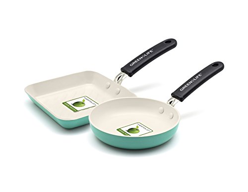 Product Cover GreenLife Mini Square Grill Pan and Mini Round Egg Pan Set, Turquoise - CW002438-002