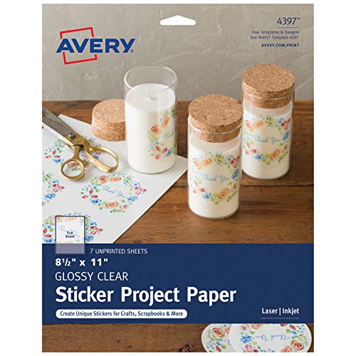 Product Cover Avery Printable Sticker Paper for Holiday Crafts, Glossy Clear, 8.5