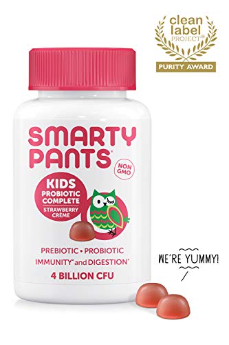 Product Cover SmartyPants Kids Probiotic Formula Daily Gummy Vitamins; Immunity Boosting Probiotics & Prebiotics; Vegan, Gluten Free Digestive Support*; 4 billion CFU, Strawberry Crème, 60 Count (30 Day Supply)