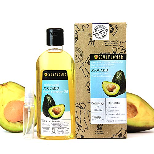 Product Cover Avocado Oil by Soulflower, Organic and Coldpressed, Pure and Natural Undiluted, Vegan, 6.77 Fl.Oz, BONUS Travel Mini Spray