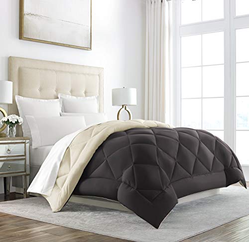 Product Cover Sleep Restoration Goose Down Alternative Comforter - Reversible - All Season Hotel Quality Luxury Hypoallergenic Comforter -Full/Queen - Brown/Cream