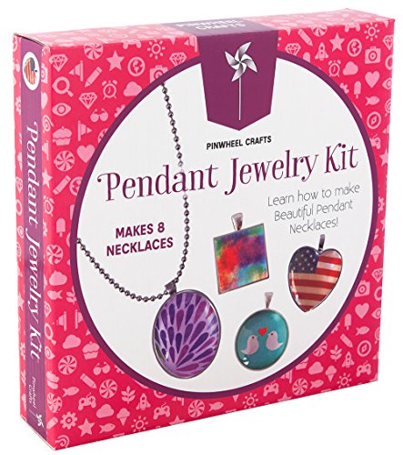 Product Cover Pinwheel Crafts Jewelry Making Kit for Girls - Jewelry Craft Kit, Custom Glass Pendant Necklace Set for Kids or Teen Girl Gifts, Make 8 Necklaces with Step-by-Step Instructions and Craft Supplies