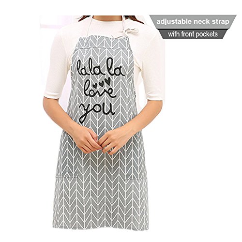 Product Cover FirstKitchen Women's Cooking Aprons,Adjustable Kitchen Baking Garden Chef Aprons with 2 Pockets Great Gift for Housewife with Lovely Cartoon Pattern(Grey)