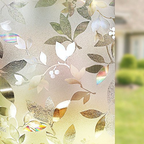 Product Cover RABBITGOO 3D Window Films Privacy Film Static Decorative Leaf Film Non-Adhesive Heat Control Anti UV 35.4In. by 78.7In. (90 x 200CM)
