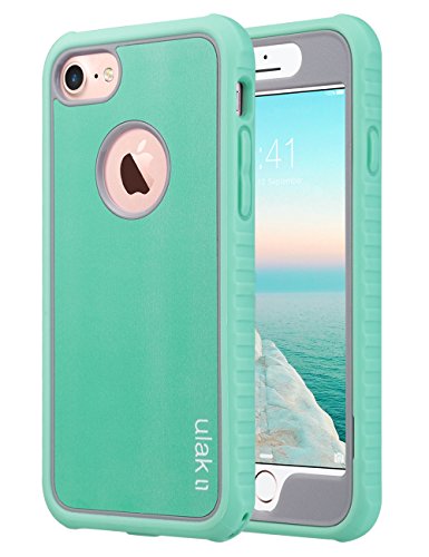 Product Cover ULAK iPhone 8 & 7 Case, Shock-Absorbing Flexible Durability TPU Bumper Case, Durable Anti-Slip, Front and Back Hard PC Defensive Protection Cover for Apple iPhone 7 4.7, Green/Grey