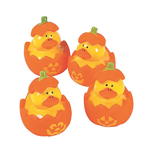 Product Cover Fun Express Mini Jack O Lantern Pumpkin Rubber Duckies (Set of 12) Halloween Toys