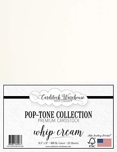 Product Cover Whip Cream White Cardstock Paper - 8.5 x 11 inch 100 lb. Heavyweight Cover -25 Sheets from Cardstock Warehouse