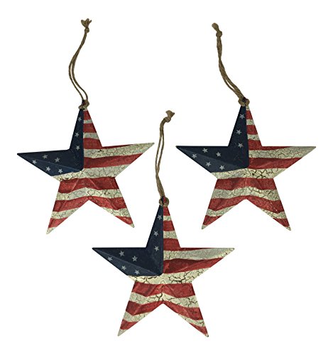 Product Cover Country Americana Set of 3 American Flag Christmas Star Ornaments, USA Red, White, & Blue