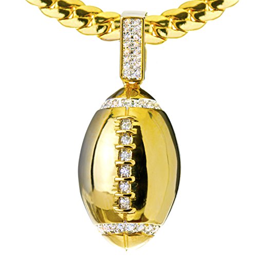 Product Cover metaltree98 Luxury Iced Bling14kt Gold Plated Mini Football Pendant Miami Cuban Chain Set BCH 1085 G