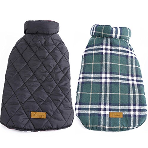 Product Cover Kuoser Dog Coats Dog Jackets Waterproof Coats for Dogs Windproof Cold Weather Coats Small Medium Large Dog Clothes Reversible British Style Plaid Dog Sweaters Pets Apparel Winter Vest for Dog Green M