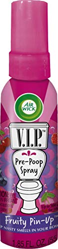 Product Cover Air Wick V.I.P. Pre-Poop Toilet Spray, Up to 100 uses, Contains Essential Oils, Fruity Pin-up Scent, Travel size, 1.85 oz, Holiday Gifts, White Elephant gifts, Stocking Stuffers