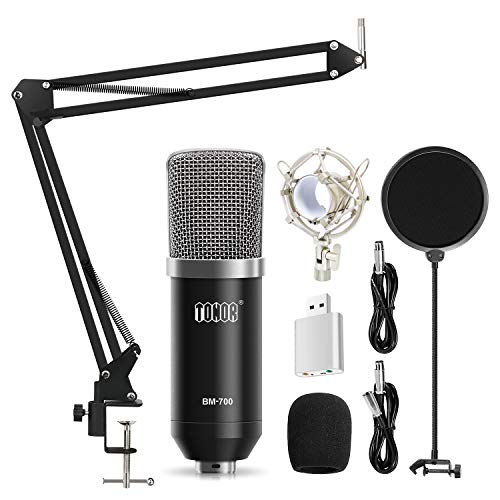 Product Cover Tonor Pro Condenser Pc Microphone Kit 3.5mm Xlr Mic Set For Recording Broadcasting Live With Adjustable Suspension Scissor Arm Stand- Black