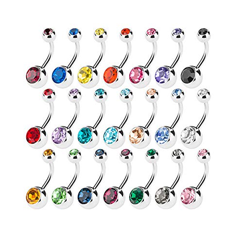 Product Cover 15 PCS Assorted Colors Belly Button Ring Surgical Steel Hypoallergenic Lead and Nickel Free,14 Gauge Navel Piercing Body Jewelry
