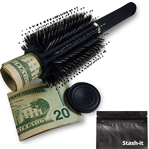 Product Cover Diversion Safe Hair Brush by Stash-it, Can Safe to Hide Money, Jewelry, or Valuables with Discreet Secret Removable Lid and Bonus Smell Proof Bag, New 2019 Version