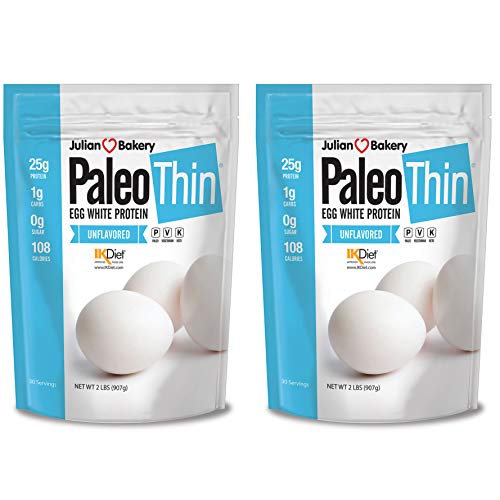 Product Cover Julian Bakery Paleo Thin Protein Powder | Egg White | Unflavored | 25g Protein | Soy-Free | GMO-Free | 4 LBS | 60 Servings | 2 Pack