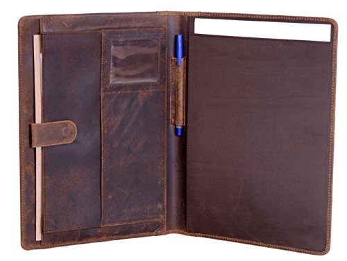 Product Cover KomalC Leather Business Portfolio Folder Personal Organizer, Luxury Full Grain Leather Padfolio, Leather Folder (Buffalo Distressed Tan)