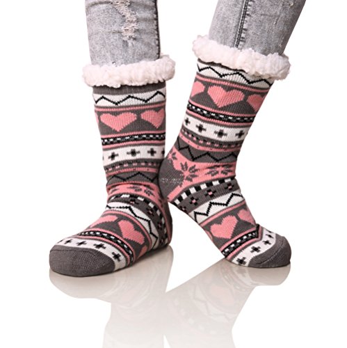 Product Cover Dosoni Women's Winter Snowflake Fleece Lining Knit Christmas Knee Highs Stockings Slipper Socks