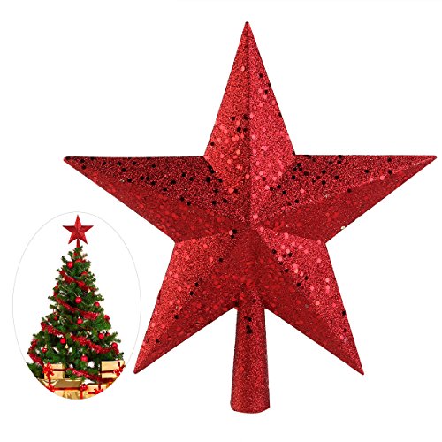 Product Cover NICEXMAS Christmas Tree Toppers Star Treasures Glittered Decoration Ornament, 9 inch (Red)
