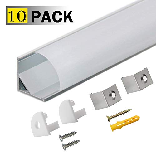 Product Cover StarlandLed 10-Pack LED Aluminum Channel V Shape with Milky PC Cover for Strip Lights Installation,Easy to Cut,Professional Look LED Strip Diffuser Cover Track with Complete Mounting Accessories