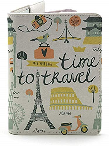 Product Cover Time To Travel (Both Sides Printed) - White - Wanderlust Collection - Leather Vintage Map - Passport Holder - Travel Accessories