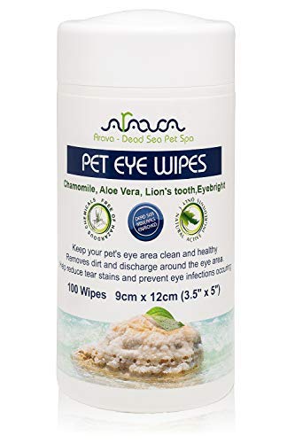 Product Cover Arava - Dead Sea Pet Spa Eye Wipes for Dogs Cats Puppies & Kittens Natural and Aromatherapy Medicated Removes Dirt Crust Discharge Prevents Tear Stain Infections Irritations.