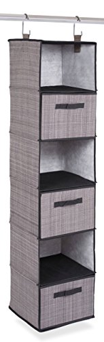 Product Cover Internet's Best Hanging Closet Organizer with Drawers | 6 Shelf | 3 Drawers | Clothing Sweaters Shoes Accessories Storage | Grey