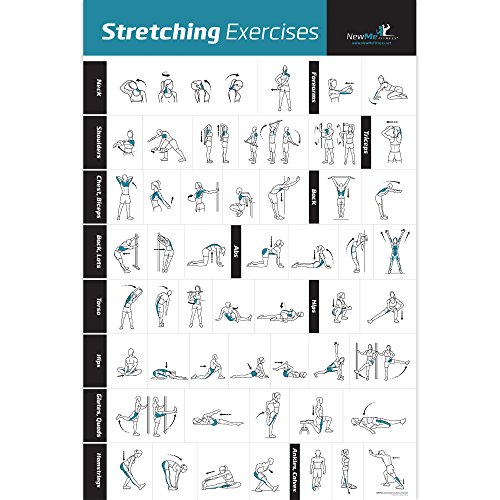 Product Cover Stretching Exercise Poster Laminated - Shows How to Stretch Specific Muscles for Your Workout - Home Gym Fitness Guide (20