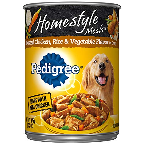 Product Cover Pedigree Homestyle Meals Adult Canned Wet Dog Food Roasted Chicken, Rice And Vegetable Flavor In Gravy, (12) 13.2 Oz. Cans