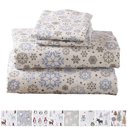 Product Cover Home Fashion Designs Flannel Sheets Queen Winter Bed Sheets Flannel Sheet Set Snowflakes Flannel Sheets 100% Turkish Cotton Flannel Sheet Set. Stratton Collection (Queen, Snowflakes)