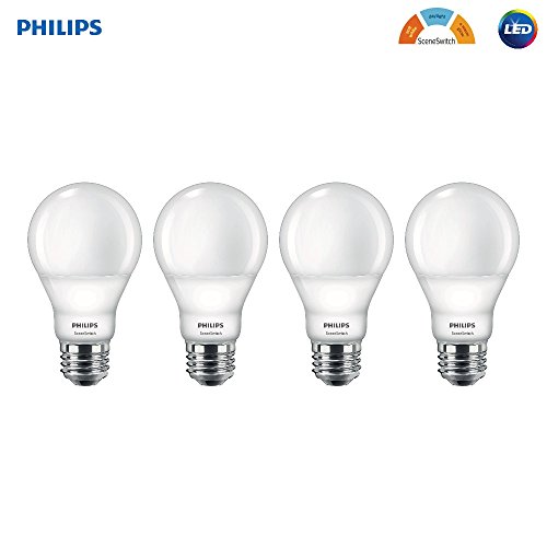 Product Cover Philips LED 464867 60 Watt Equivalent SceneSwitch Daylight, Soft White, Warm Glow A19 LED Light Bulb, 4 Pack, Color Change, 4 Piece